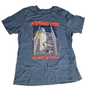 Annihilator Alice In Hell Band T-Shirt Blue Thrash Metal Graphic Tee Mens Small